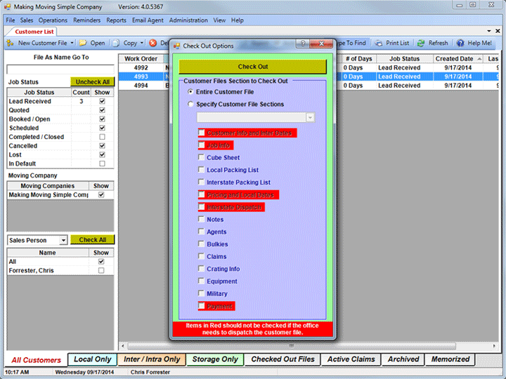 Checking Out Customer File